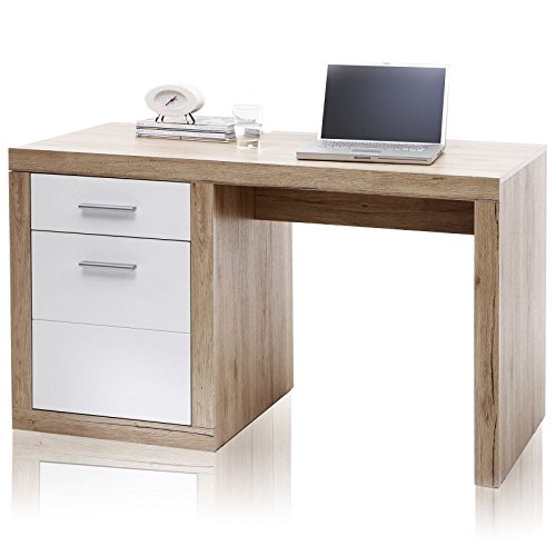 Stella Trading Schreibtisch weiß, Eiche San Remo hell Nachbildung, BxHxT 130x76x60 cm
