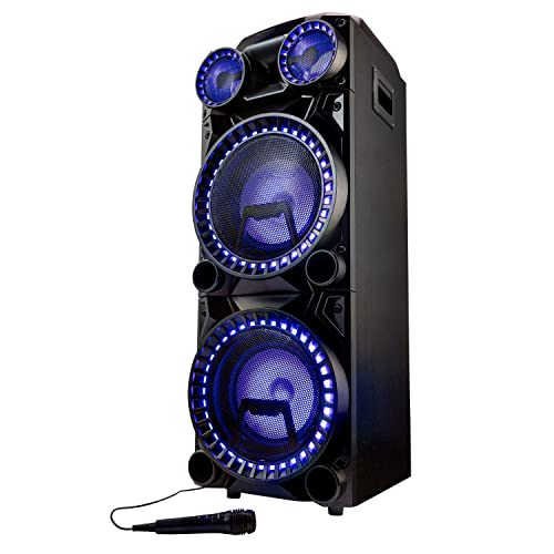 MEDION X64060 Party-Soundsystem (Partylautsprecher, Karaoke DJ und Schlagzeug-Funktion, 2 x 100 W RMS, Bluetooth, USB, AUX, Gitarrenanschluss, inklusive Mikrofon)