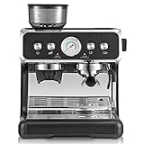 Kaffeehalbautomat 20bar Elektrische Espressomaschine mit Mahlwerk Milchaufschäumer Home Latte Cappuccino Kapseln Schwarz