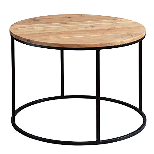 FineBuy Couchtisch 60x43x60 cm Akazie Massivholz/Metall Sofatisch | Design Wohnzimmertisch Rund | Kaffeetisch Massiv | Kleiner Tisch Wohnzimmer