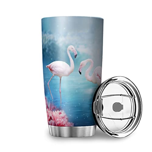 Zbbfwu Flamingo Kaffeebecher to go Thermobecher Edelstahl Auslaufsicher Kaffeetasse Autobecher Multicolor 600ml