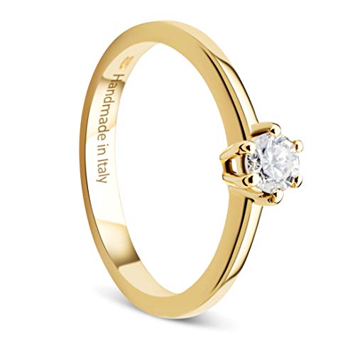 Orovi Damen Ring Gelbgold 0.25 Ct Solitär Diamant Verlobungsring 14 Karat (585) Gold und Diamant Brillanten Ring Handgemacht in Italien