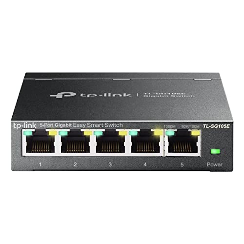 TP-Link TL-SG105E 5-Ports Gigabit Easy Smart Managed Netzwerk Switch(Plug-and-Play,Metallgehäuse, QoS, IGMP-Snooping,LAN Verteiler, zentrales Management, energieeffizient)schwarz metallic