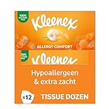 Kleenex Allergy Comfort Kosmetiktücher-Box, Taschentücher für Allergiker, 12 Boxen á 56 Papiertaschentücher, 3-lagig, hypoallergen, Großpackung