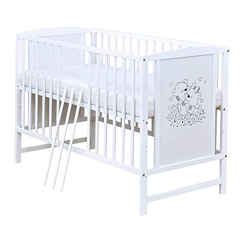 Baby Delux Babybett Kinderbett Gitterbett Bärchen 120x60 Weiß mit Matratze