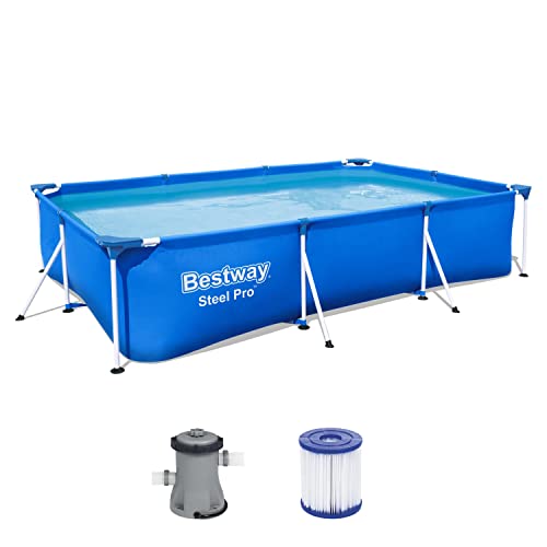 Bestway Steel Pro Frame Pool-Set mit Filterpumpe 300 x 201 x 66 cm, blau, eckig