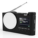Tragbares DAB+ Radio, UKW-Digitalradio mit Bluetooth 5.1, Küchenradio mit Kabel oder Batteriebetriebenes Radio, 2,4' Farbdisplay, 60 Voreinstellungen, Alarmfunktionen, AUX, USB, Kopfhöreranschluss