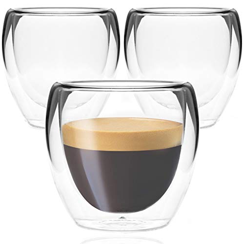 Youngever 3er Pack 150ML Espressotassen, Glas Kaffeetassen, Doppelwandige Kaffeegläser, Thermoisoliert