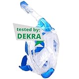 Khroom® von DEKRA® geprüfte CO2 sichere Schnorchelmaske Vollmaske | bekannt aus YouTube | Seaview X - Tauchmaske für Erwachsene und Kinder (L-XL, Hellblau)