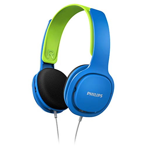 Philips SHK2000BL/00 Over Ear Kinder Kopfhörer, Farbige LED-Leuchten, 85dB Lautstärkebegrenzung, Geräuschisolierendes, mit weichen Ohrpolstern, Ergonomisches Stirnband (Blau)