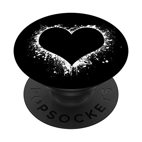 Herz Heart Love Liebe Hertz Schwarz Weiß Black White PopSockets PopGrip: Ausziehbarer Sockel und Griff für Handys/Tablets mit Tauschbarem Top