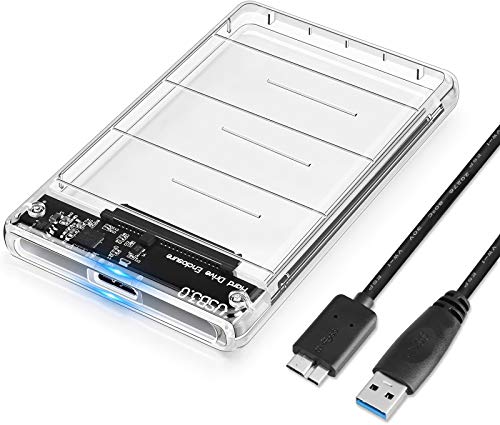 POSUGEAR Festplattengehäuse 2.5 Zoll USB 3.0, Externes festplatten Gehäuse für 9.5mm 7mm 2.5 Zoll SATA SSD HDD mit USB3.0 Kabel, Werkzeugfreie Montage, UASP Beschleunigung [Transparent]