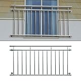 ECD Germany Französischer Balkon 128 x 90 cm | mit 9 Füllstäben | glänzend | aus Edelstahl | Balkongeländer Balkongitter Fenstergitter
