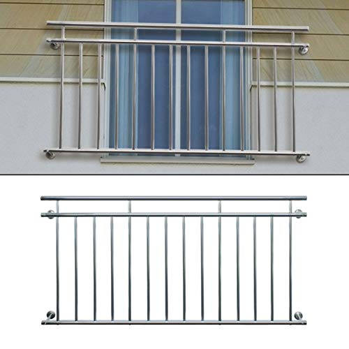 ECD Germany Französischer Balkon 156 x 90 cm | mit 11 Füllstäben | glänzend | aus Edelstahl | Balkongeländer Balkongitter Fenstergitter