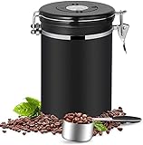 Dreamhigh® Kaffeedose Luftdicht 1kg Bohnen - Kaffeebehälter aus Edelstahl mit Messlöffel - Schwarz, 2800 ml