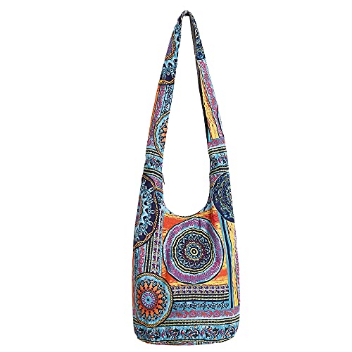 Bohmian Style Schultertaschen Umhängetasche Reise Canvas Bucket Bag bedruckte Tasche Ethnic Style Bag Frauen Baumwolle Hobo Sling Bag (A026#1240)