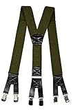 Olata Heavy Duty Hosenträger Y Form mit längenverstellbaren Trägern und 6 Metallclips – 4 cm. Olivgrün
