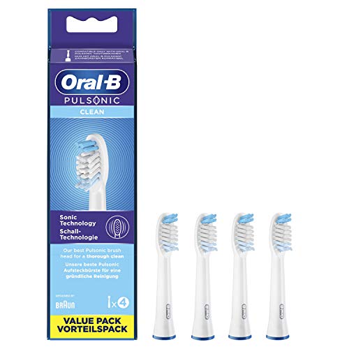 Oral-B Pulsonic Clean Aufsteckbürsten für Schallzahnbürsten, 4 Stück, Zahnbürstenaufsatz für Oral-B Schallzahnbürste