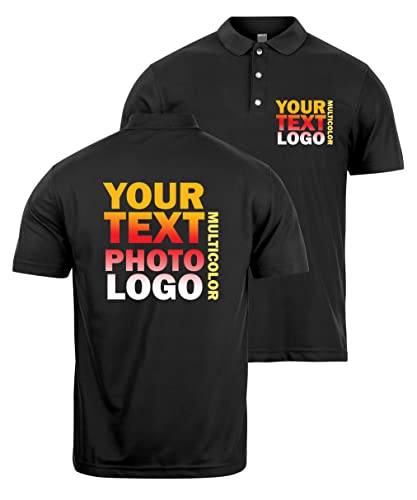 lepni.me Premium Benutzerdefinierte Polo Shirts mit Ihrem Firmenlogo Personalisierte Vorder-und Rückseite Druck für Unternehmen Berufskleidung Uniform Golfliebhaber (L Schwarz Mehrfarben)