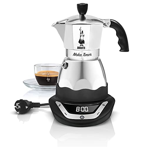 Bialetti Moka Timer, Elektrische Kaffeemaschine mit eingebautem Timer, 3 Tassen, 365 W, Schwarz