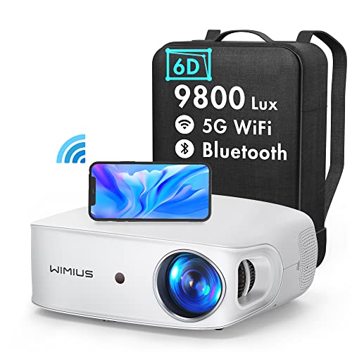 Beamer, 9800 Lux 1080P 5G WiFi Bluetooth Beamer Full HD, 6D Auto Trapezkorrektur LED Heimkino Video Beamer 300 '' Display, kompatibel mit Fire Stick,Smartphone Projektor