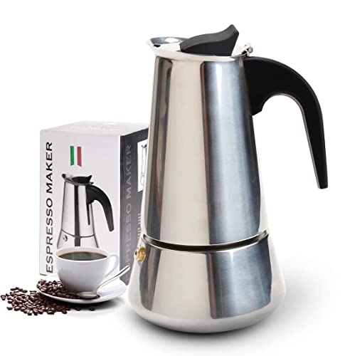 Resnnih Espressokocher, Kaffeekocher, (200ml) -430 Edelstahl Stovetop Coffee Maker Induktion, Espresso Maker für 4 Tassen, für alle Herdarten geeignet