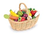 Janod - 24-teiliges Obst- und Gemüse Sortiment im Korb - Einkaufskorb für Kinder - Spielset für Küche oder Kaufmannsladen - Ideal für Rollenspiele - Ab 3 Jahren, J05620