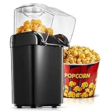 HOUSNAT Popcornmaschine, 1200W Heißluft Popcorn Maker ohne Öl, 2 Minuten Schnell Produktion, für Zuhause Filme und Weihnachten Partys, Schwarz