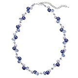 Bulinlin Damen Kristall Perlenkette Silber Boho Statement Choker Halskette für Frauen Modeschmuck Geburtstagsgeschenke（Blue）