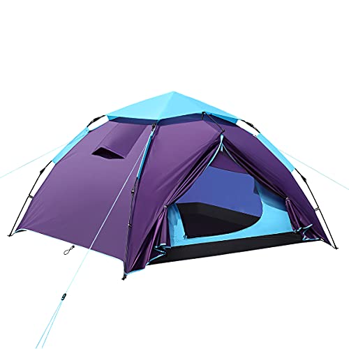Camping Zelt 3-4 Personen Regenfestes Pop Up Kuppel Campingzelt für Outdoor Strand Wandern Reisen, einfacher Aufbau, Blau 210 x 140 x 120 cm