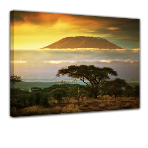 Bilderdepot24 Bild auf Leinwand | Kilimandscharo mit Savanne in Kenya - Afrika in 120x90 cm als Wandbild XXL | Wand-deko Dekoration Wohnung modern Bilder | 170062