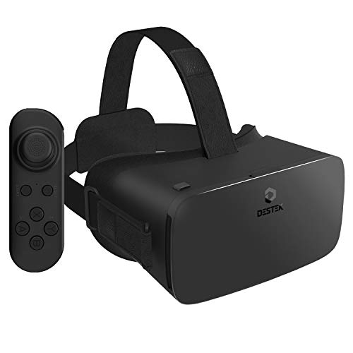 DESTEK VR Brille 2021,110°FOV 3D Virtual Reality Headset für iPhone 12/11/X/8/7, mit drahtloser Bluetooth-Fernbedienung für Samsung S20/S10/Note10 Telefon 5-6,5 Zoll Bildschirm