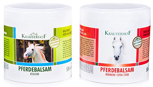 Kräuterhof® Pferdebalsam Set - (1 x wärmend und 1 x kühlend) 500ml Dosen mit Alufolie versiegelt