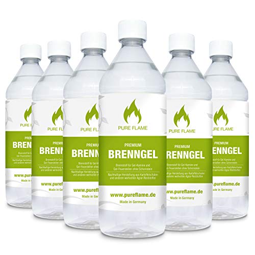 6 x 1L Brenngel für Gel Kamine & Gel Feuerstellen - Hergestellt aus Premium Bio-Ethanol 96,6% Vol. - 6 Liter in 1L Flaschen zum handlichen & sicheren Gebrauch - Made in Germany!!!