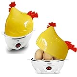 Leoyee Eierkocher，Nettes kleines Huhn Elektrischer Eierkocher Egg Cooker für 1-7 Eierkapazität Frühstücksmaschine mit automatischer Abschaltfunktion (GelbWeiß)