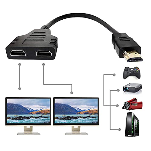 HDMI Splitter 1 in 2 Out, 1080P HDMI Kabel HDMI Male to Dual HDMI Female 1 to 2 Way Splitter Cable Konverter Adapter for HDTV, HD, LED, LCD, PS3, DVD players, most LCD Projectors
