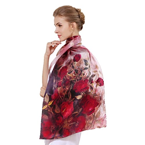 Damen 100% Charmeuse Maulbeerseide Langer Schal für Geschenk Haar Damen Schals Floral und Schmetterling Schals, Orange, Large