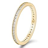 Titaniumcentral Eternity Ring Damen Zirkonia Vorsteckring Schmal Ewigkeitsringe Verlobungsringe Eheringe Memoire Ringe 2.5mm (Gelbgold,56 (17.8))