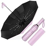 Poligono Regenschirm Sturmfest, Taschenschirm Automatisch Auf und Zu für Herren und Damen, kompakt, 12 Knochenschirm Groß, Durchmesser 105 cm (Rosa)