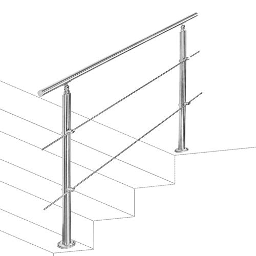 Jopassy Edelstahl Handlauf Geländer ,Treppengeländer mit 2 Querstreben , Eingangsgeländer für Balkon Treppen Innen und Außen (80cm)