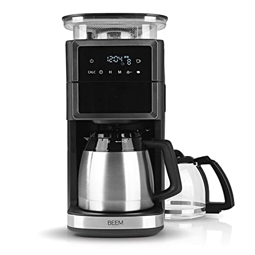 BEEM FRESH-AROMA-PERFECT III Filterkaffeemaschine mit Mahlwerk - Duo | Edelstahl | Mit Isolierkanne & Glaskanne | Kegelmahlwerk & Aroma-Plus-Funktion | 24-H-Timer | 1000 W | für bis zu je 10 Tassen