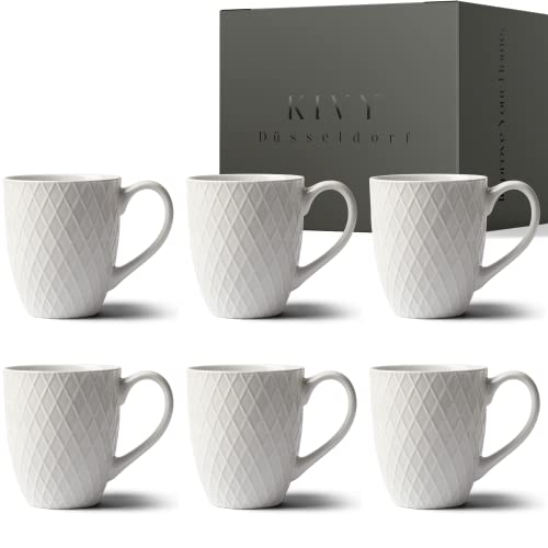 KIVY Kaffeetassen 6er Set [400ml] - Hochwertiges Tassen Set mit großem Henkel - Keramik Tasse groß weiß - Kaffeebecher Set - Tassen Set 6er für Kaffee & Tee - Teetassen Set - Weiße Tassen groß