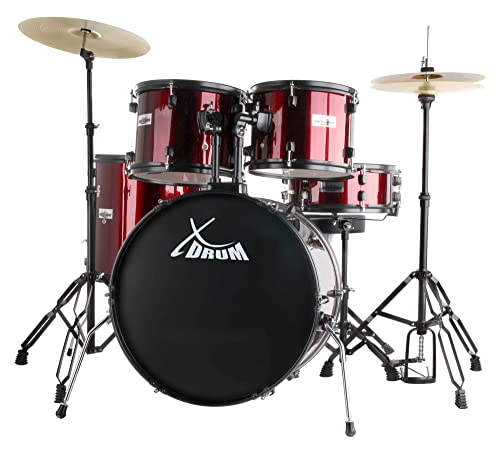 XDrum Rookie 22' Standard Schlagzeug Komplettset Ruby Red - Ideal für Einsteiger - Stylische Hardware in schwarz - Inkl. Drumsticks 5B, Aufbauanleitung und Schlagzeugschule - Rot