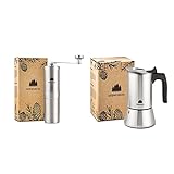 Groenenberg Spar-Pack 2 | Kaffeemühle manuell + Espressokocher Induktion 6 Tassen Edelstahl | Handkaffeemühle | Espressokanne