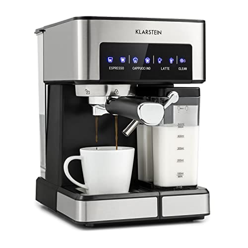 Klarstein 1,8 L Siebträgermaschine für 2 Tasse Kaffee, Mini Espressomaschine mit Milchschäumer, 19 Bar Siebträger Kaffeemaschine Klein, Gute Espresso Kaffeemaschine, Edelstahl-Espressomaschinen 1350 W