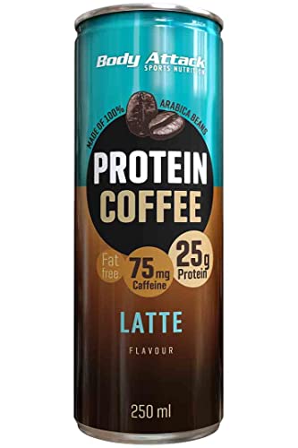 Body Attack Protein Coffee, 12 x 250ml, Coffee Latte, Eiskaffee mit Koffein, Arabica-Kaffeegetränk, erfrischendes Milchmischgetränk fettarm mit 25g Eiweiß, inkl Pfand