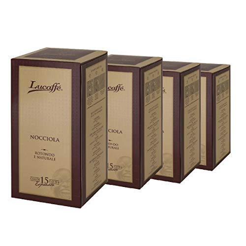 60 ESE Kaffeepads Ø 44mm - Lucaffé Haselnuss Espressopads - 4er Pack (4 x 15 Pads), Arabica Robusta Mischung mit Haselnussnoten, Nachhaltig (kompostierbare Papierpads)