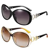 2 Stücke Groß Frauen Sonnenbrillen, Polarisierte Damen Sonnenbrille, Women Large Sunglasses, Klassisch Vintage Brille Mode mit UV Schutz Sunglasses