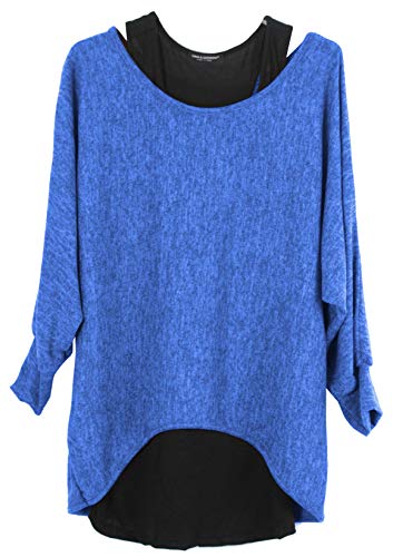 Emma & Giovanni - Damen Oversize Oberteile Tshirt/Pullover (2 Stück) / Made In Italy, S-M, Elektrisches Blau
