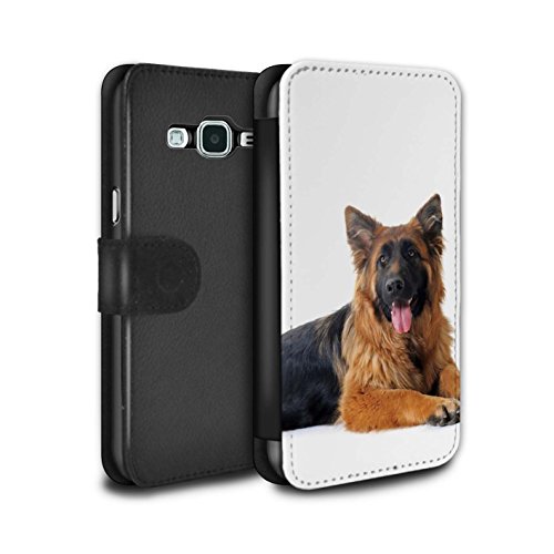 Handy Hülle Tasche kompatibel mit Samsung Galaxy Grand Prime Hund/Hunde Deutsch Shepherd Flip PU Leder Case Cover